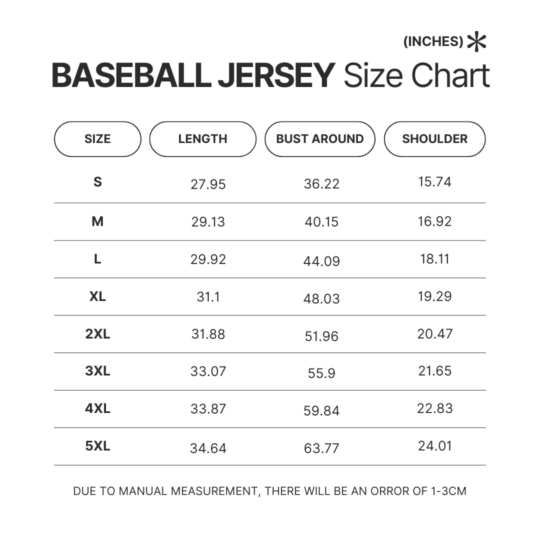 Baseball Jersey Size Chart - Hunter x Hunter Store